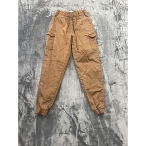 Telepatia Cargo Pants Womens 1/25 Brown Cotton High Rise Tapered Leg Drawstring